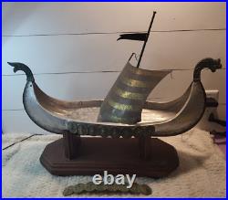 Viking Longship METAL Ship Model Large 27 Sailboat Vintage Needs Love VINTAGE