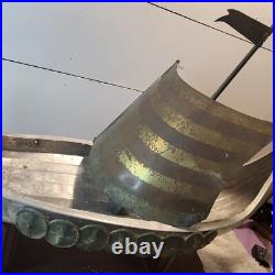 Viking Longship METAL Ship Model Large 27 Sailboat Vintage Needs Love VINTAGE