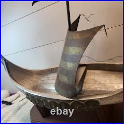 Viking Longship METAL Ship Model Large 27 Sailboat Vintage Needs Love VINTAGE