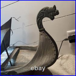 Viking Longship METAL Ship Model Large 27 Sailboat Vintage Needs Love VINTAGE