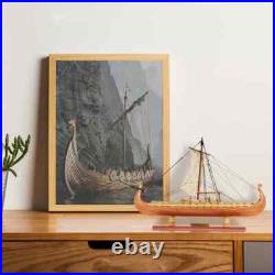 Viking Small Ship Model Handcrafted Wooden Ship With Detailed Stitched Sail