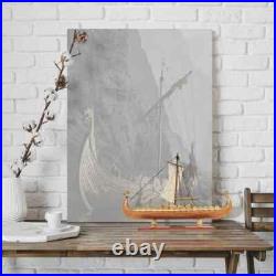 Viking Small Ship Model Handcrafted Wooden Ship With Detailed Stitched Sail