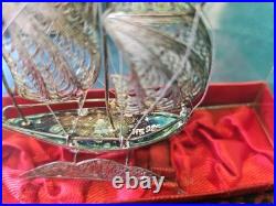 Vintage. 925 Sterling Silver Model Ship in Original Glass Display Case Filigree