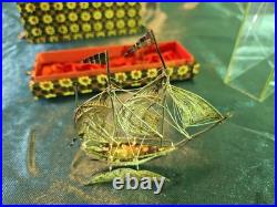 Vintage. 925 Sterling Silver Model Ship in Original Glass Display Case Filigree
