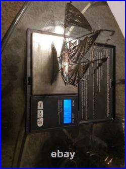 Vintage. 925 Sterling Silver Model Ship in Original Glass Display Case Filigree