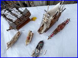 Vintage Antique Model Wooden Four Mast Sailing Ship. Dark wood handmade
