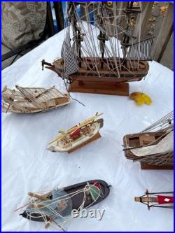 Vintage Antique Model Wooden Four Mast Sailing Ship. Dark wood handmade