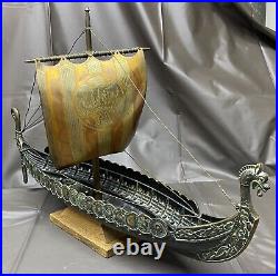 Vintage Edward EDW Aagaard Denmark Metal Viking Longship Copper & Brass 16.5