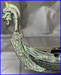 Vintage Edward EDW Aagaard Denmark Metal Viking Longship Copper & Brass 16.5