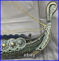 Vintage Edward EDW Aagaard Denmark Metal Viking Longship Copper & Brass 16.5