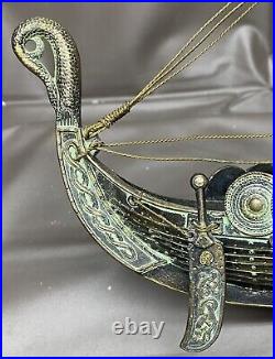 Vintage Edward EDW Aagaard Denmark Metal Viking Longship Copper & Brass 16.5