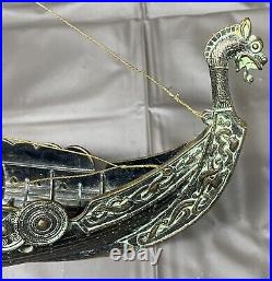 Vintage Edward EDW Aagaard Denmark Metal Viking Longship Copper & Brass 16.5