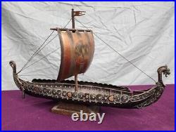 Vintage Edward EDW Aagaard Denmark Metal Viking Longship Copper & Brass 17.5