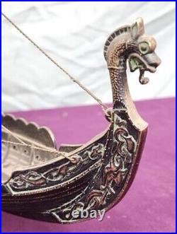 Vintage Edward EDW Aagaard Denmark Metal Viking Longship Copper & Brass 17.5