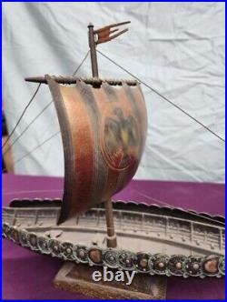 Vintage Edward EDW Aagaard Denmark Metal Viking Longship Copper & Brass 17.5