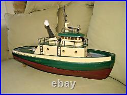 Vintage Large Wood Model 24 Tugboat With Motor Was Remote Control Now Display