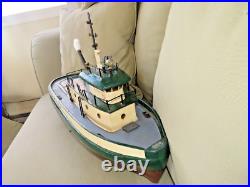 Vintage Large Wood Model 24 Tugboat With Motor Was Remote Control Now Display