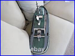Vintage Large Wood Model 24 Tugboat With Motor Was Remote Control Now Display