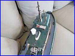 Vintage Large Wood Model 24 Tugboat With Motor Was Remote Control Now Display
