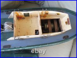 Vintage Large Wood Model 24 Tugboat With Motor Was Remote Control Now Display