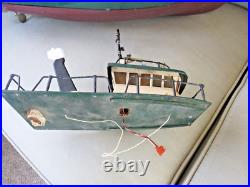 Vintage Large Wood Model 24 Tugboat With Motor Was Remote Control Now Display