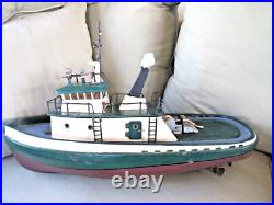 Vintage Large Wood Model 24 Tugboat With Motor Was Remote Control Now Display