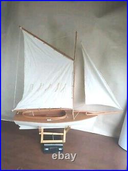 Vintage Large Wooden Handmade Sailboat Yacht Sailing Boat Boating Cloth Sail 36