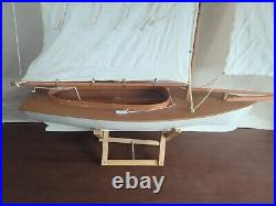 Vintage Large Wooden Handmade Sailboat Yacht Sailing Boat Boating Cloth Sail 36