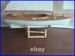 Vintage Large Wooden Handmade Sailboat Yacht Sailing Boat Boating Cloth Sail 36