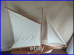 Vintage Large Wooden Handmade Sailboat Yacht Sailing Boat Boating Cloth Sail 36