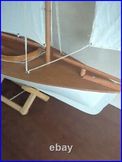 Vintage Large Wooden Handmade Sailboat Yacht Sailing Boat Boating Cloth Sail 36