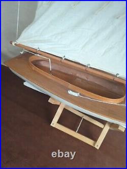 Vintage Large Wooden Handmade Sailboat Yacht Sailing Boat Boating Cloth Sail 36