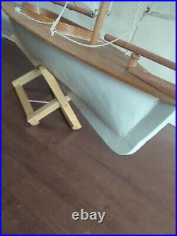 Vintage Large Wooden Handmade Sailboat Yacht Sailing Boat Boating Cloth Sail 36