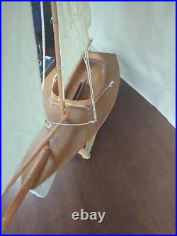 Vintage Large Wooden Handmade Sailboat Yacht Sailing Boat Boating Cloth Sail 36