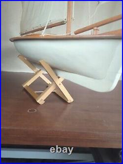 Vintage Large Wooden Handmade Sailboat Yacht Sailing Boat Boating Cloth Sail 36