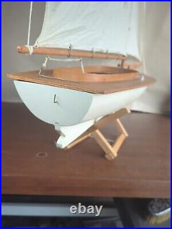 Vintage Large Wooden Handmade Sailboat Yacht Sailing Boat Boating Cloth Sail 36