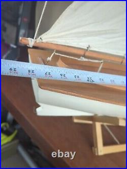 Vintage Large Wooden Handmade Sailboat Yacht Sailing Boat Boating Cloth Sail 36