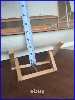 Vintage Large Wooden Handmade Sailboat Yacht Sailing Boat Boating Cloth Sail 36