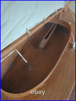 Vintage Large Wooden Handmade Sailboat Yacht Sailing Boat Boating Cloth Sail 36