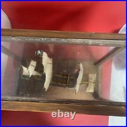 Vintage Model Ship, Captain Kidd'' In a Wooden Frame & Glass