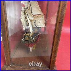 Vintage Model Ship, Captain Kidd'' In a Wooden Frame & Glass