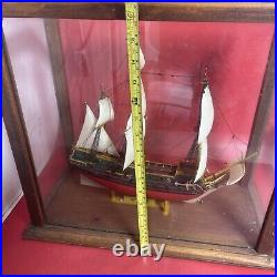 Vintage Model Ship, Captain Kidd'' In a Wooden Frame & Glass