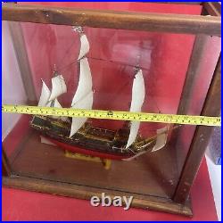 Vintage Model Ship, Captain Kidd'' In a Wooden Frame & Glass