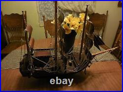 Vintage Nautical Large all Wood Pirate Sailing Ship model decor piece 30 Long