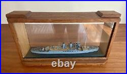 Vintage Wood Hand Built Model Ship In Shadow Box 1942 World War II British