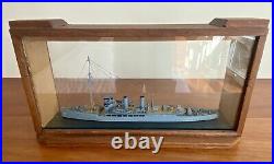 Vintage Wood Hand Built Model Ship In Shadow Box 1942 World War II British