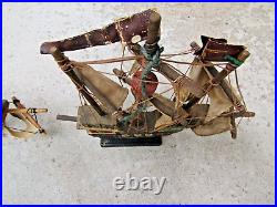 Vintage desktop handmade wood model ships