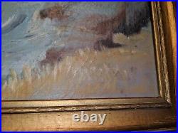 Vtg 20th C Antique Oil Painting on Canvas Seascape Shoreline Cliffs Signed