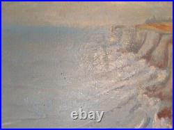 Vtg 20th C Antique Oil Painting on Canvas Seascape Shoreline Cliffs Signed