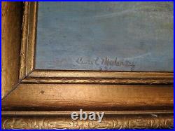 Vtg 20th C Antique Oil Painting on Canvas Seascape Shoreline Cliffs Signed